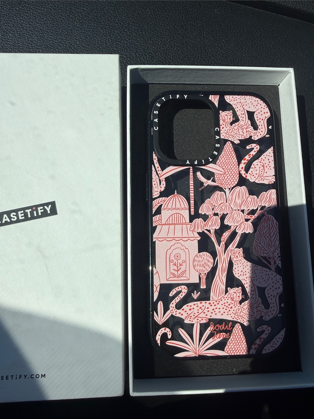 Casetify Black Phone Case with Pink Jungle Illustration